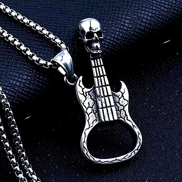 Skull guitar pendant Stainless steel chain - Picture 2 of 5